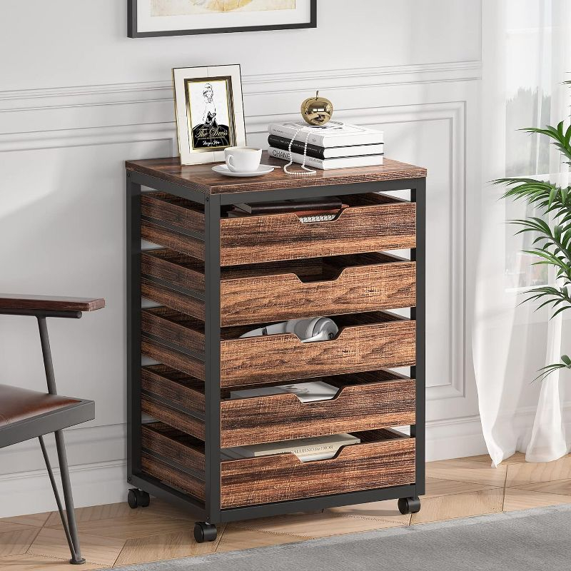 Tribesigns 5 Drawer Storage Dresser Cabinet Rustic Brown