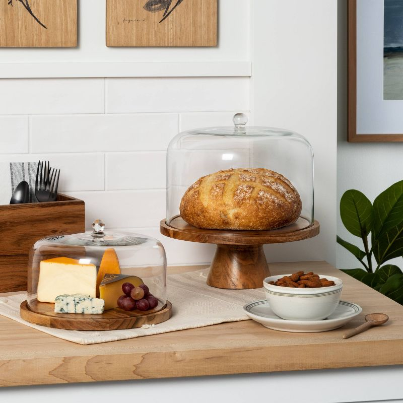 9" Wood & Glass Covered Dessert Storage Brown - Hearth & Hand™ with Magnolia: Acacia Cake Display Stand, Hand Wash