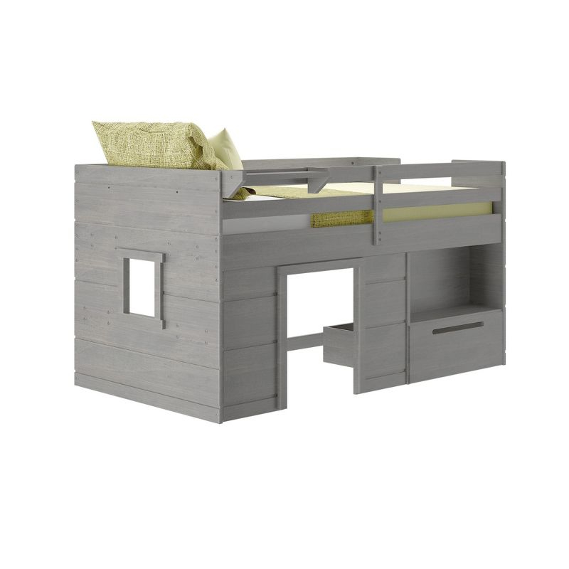 Max & Lily Loft Bed Twin Size Solid Wood Platform Bed Frame for Kids with Storage Drawer, Driftwood