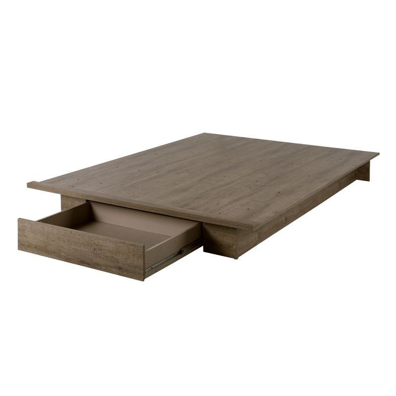Queen Holland Platform Bed with Drawer Weathered Oak - South Shore