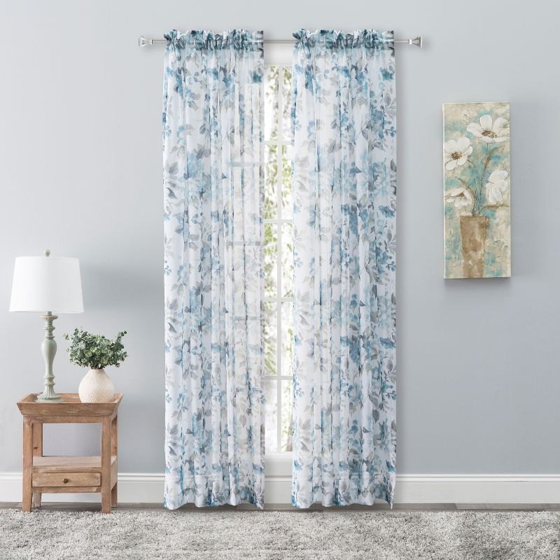 Ophelia & Co. Bremen Elegant Water-Color Floral Semi-Sheer Single Curtain Panel