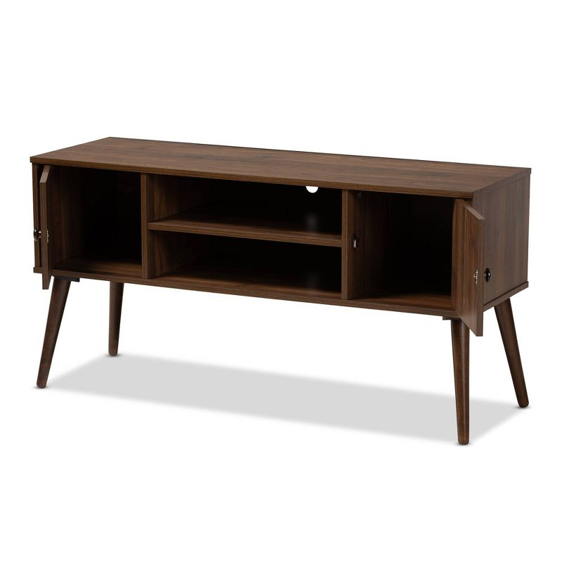 Alard 2 Door Wood TV Stand for TVs up to 50" Walnut - Baxton Studio: Mid-Century Modern Media Console with Fixed Shelves