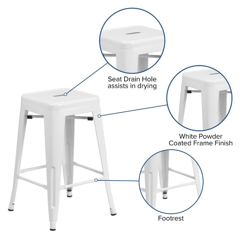 Flash Furniture Commercial Grade 24" High Backless White Metal Indoor-Outdoor Counter Height Stool with Square Seat
