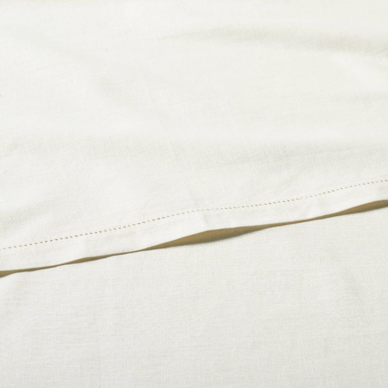 4pc Queen Linen Blend with Hem Stitch Sheet Set Sour Cream - Hearth & Hand™ with Magnolia