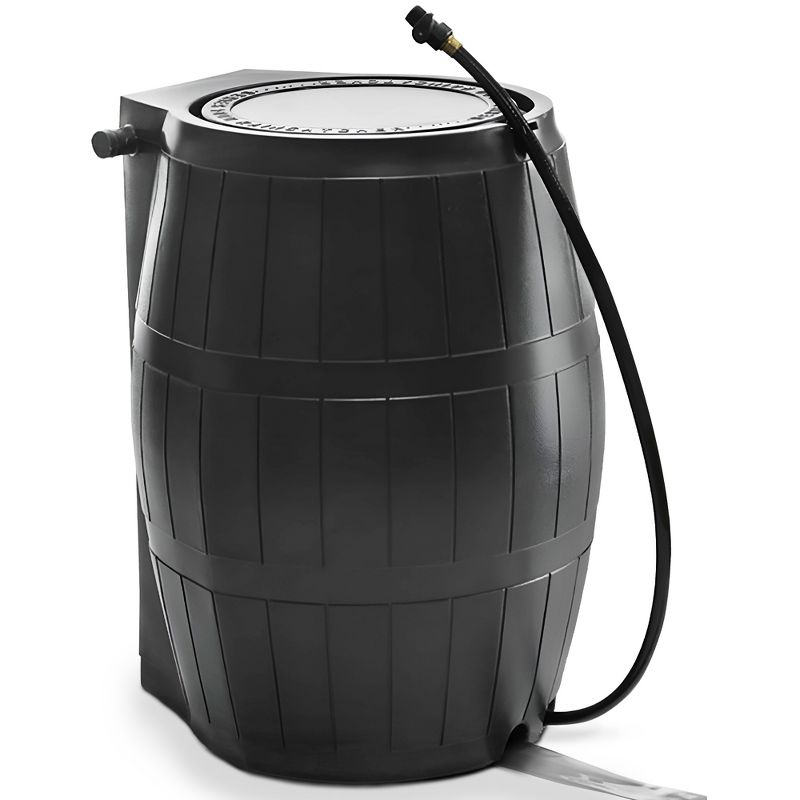 FCMP Outdoor RC4000-BLK 50 Gallon Flat Back Outdoor Home Rain Catcher Water Storage Collection Barrel for Watering Outdoor Plants and Gardens, Black