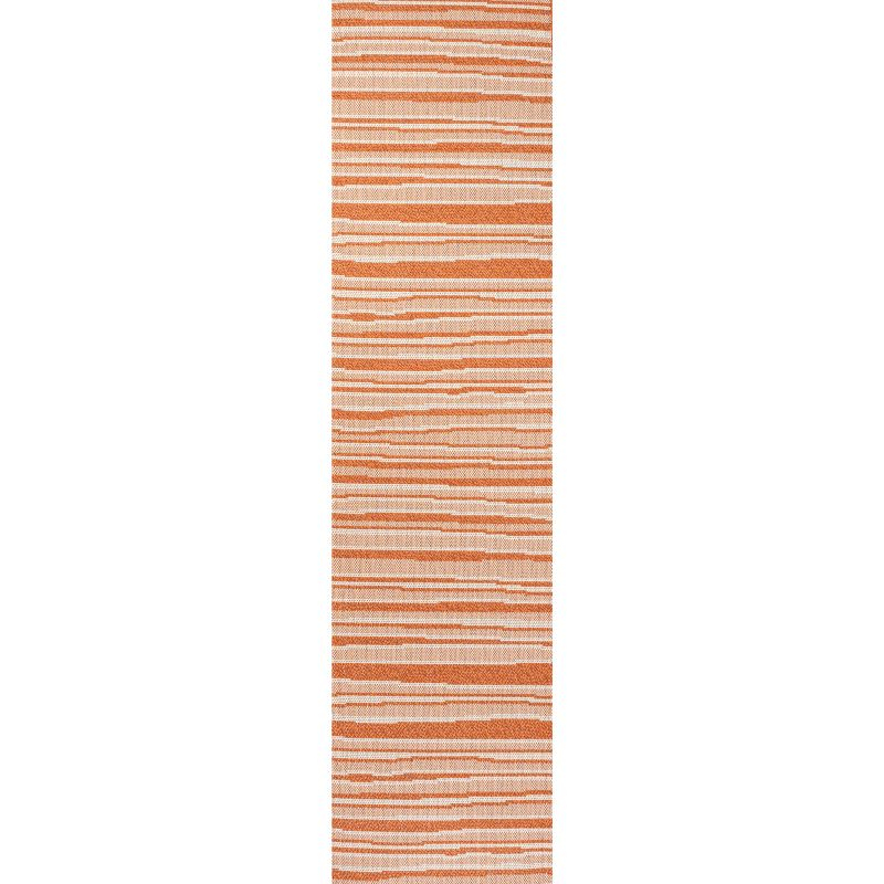 2' x 8' Castara Wavy Stripe Modern Indoor/Outdoor Runner Rug, Orange/Cream - JONATHAN Y