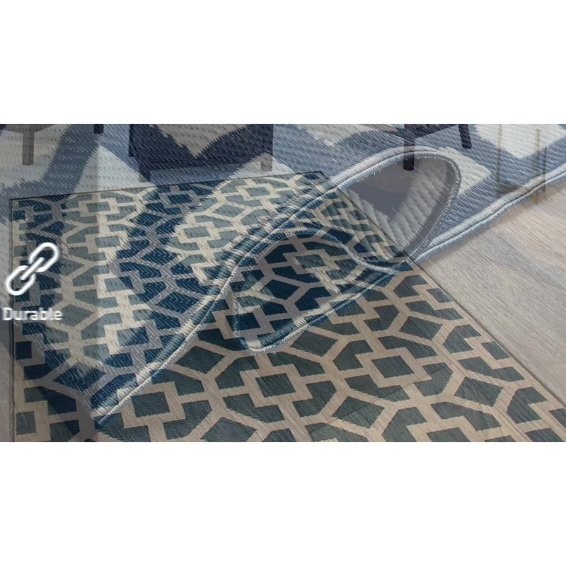 World Rug Gallery Contemporary Geometric Reversible Plastic Indoor and Outdoor Rugs - NAVY 3'x5':  Flat Pile,  UV-Resistant