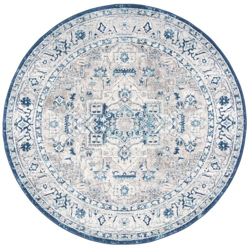 Brentwood BNT851 Power Loomed Indoor Area Rug - Light Grey/Blue - 6'7" Round - Safavieh