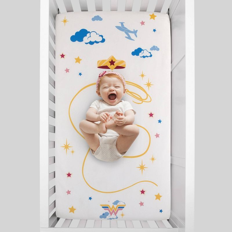 Warner Bros. Wonder Woman Photo Op Nursery Fitted Crib Sheet - White