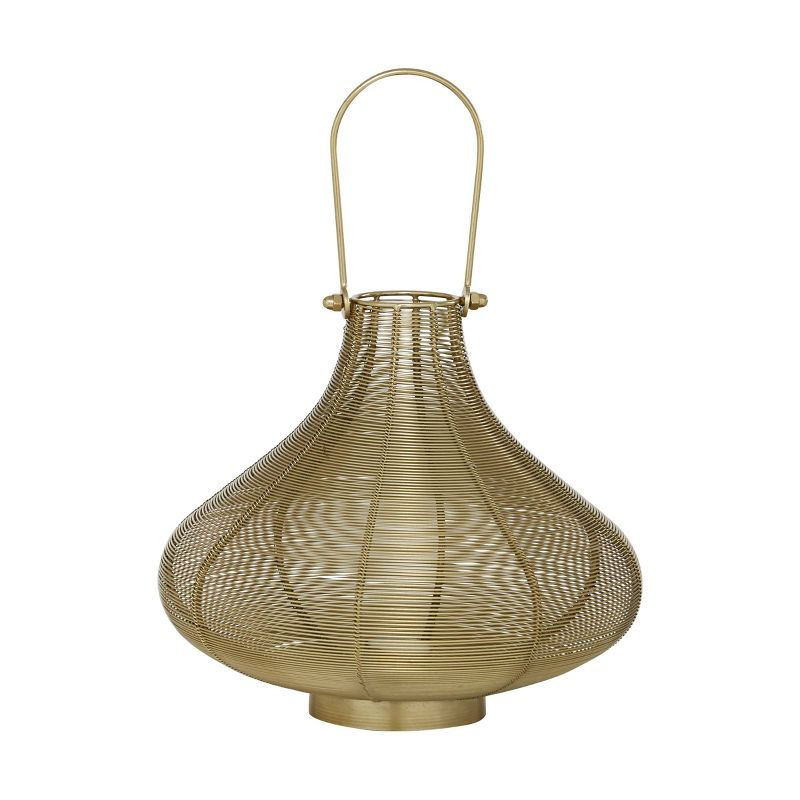 10" x 11" Round Metal Candle Holder with Handle Gold/Black - Olivia & May: Iron Lantern, Tabletop Decor