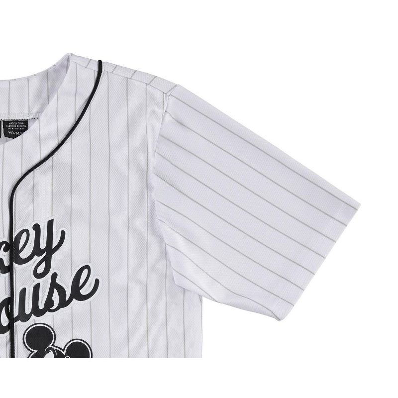 Boys Mickey Mouse Baseball Jersey - Boys Classic Mickey Mouse Mesh Button Down Baseball Jersey - Disney Mickey Mouse Fashion Shirt (White, Medium)