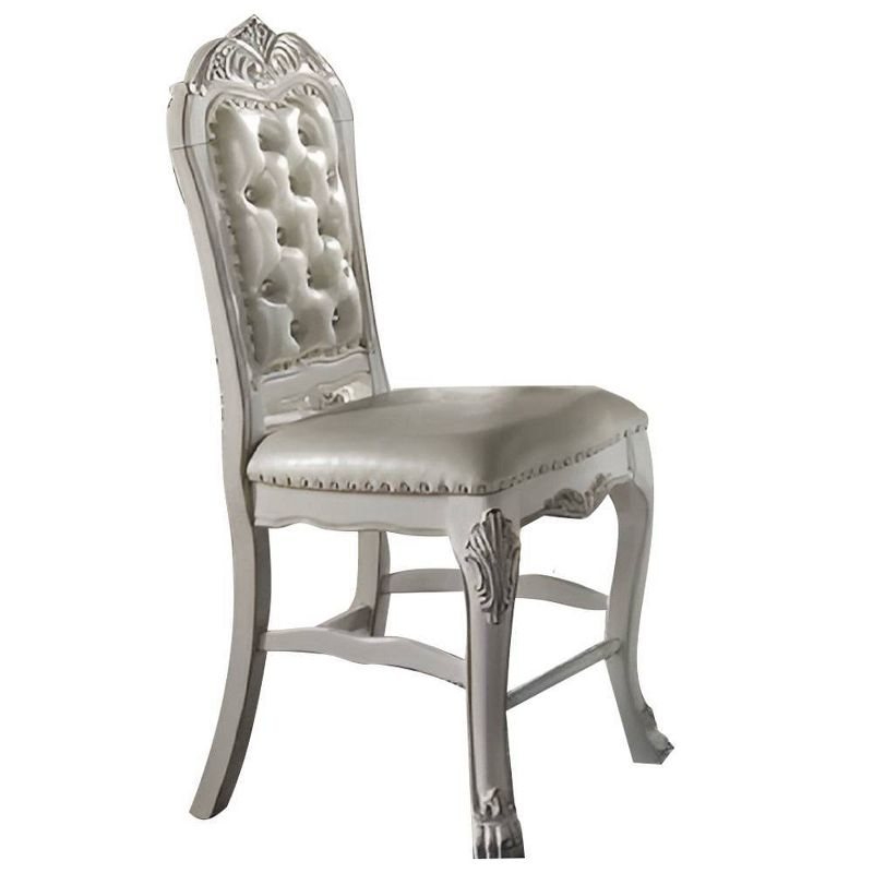 Acme Furniture 25" Dresden Dining Chair Fabric and Bone White Finish: Leather Upholstery, Wood Frame, Armrest, Spot Clean