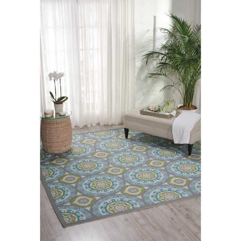 Waverly Sun & Shade "Solar Flair" Jade Indoor/Outdoor Area Rug by Nourison SND16 6'6" x 6'6"