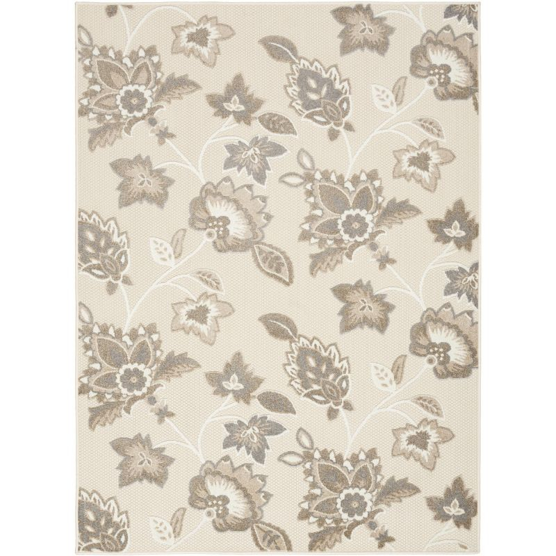 Nourison Aloha Floral Farmhouse Flatweave High-Low Indoor Outdoor Area Rug Beige 7' x 10'