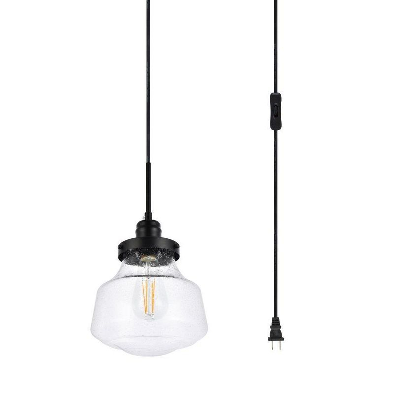 Elegant Lighting Lyle 1 light Black and Clear seeded glass plug in pendant