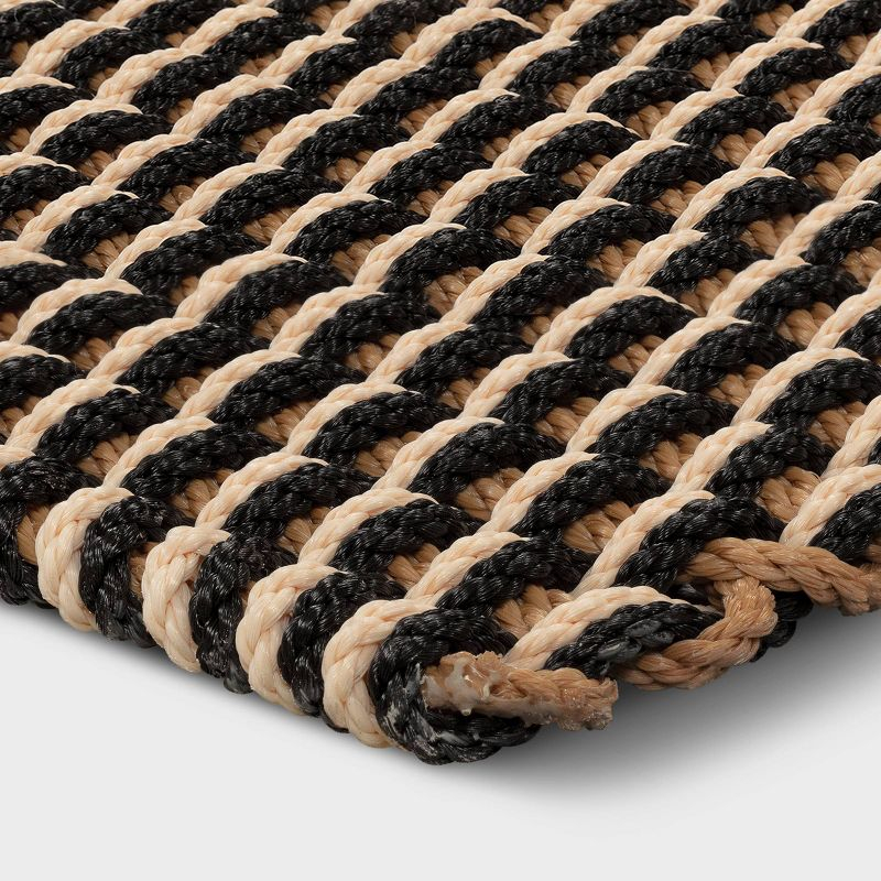 1'6"x2'6" Rope Braided Basket Weave Doormat Black/Brown/Cream - Threshold™: Outdoor Front Door Mat, High Pile