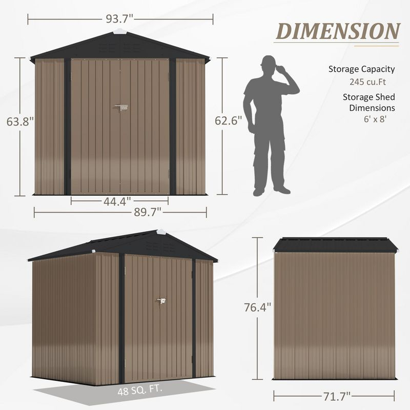 LACOO 8' x 6' Peak-Roof Patio Metal Shed - Brown