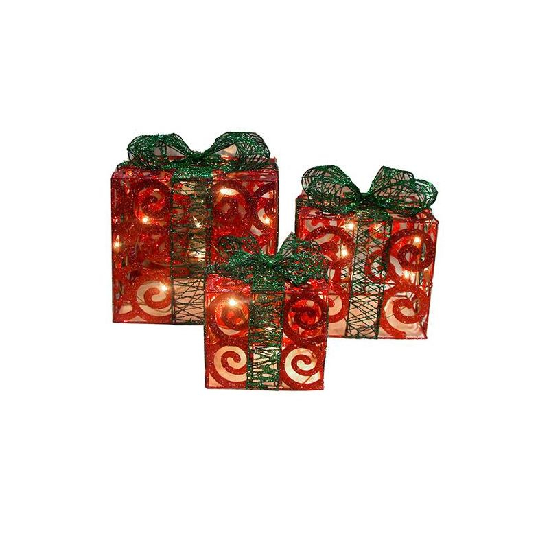 Northlight Lighted Swirl Gift Boxes Outdoor Christmas Decorations - 10" - Clear - Set of 3