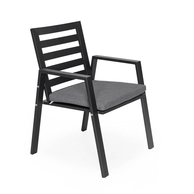 Chelsea Modern Patio Black Dining Armchair with Removable Cushions in Aluminum by LeisureMod