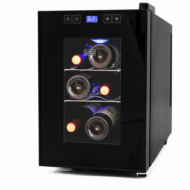 BLACK+DECKER 6 Bottle Wine Fridge, Thermoelectric Small Wine Cooler, Mini Wine Fridge with Triple Pane Clear Glass Door