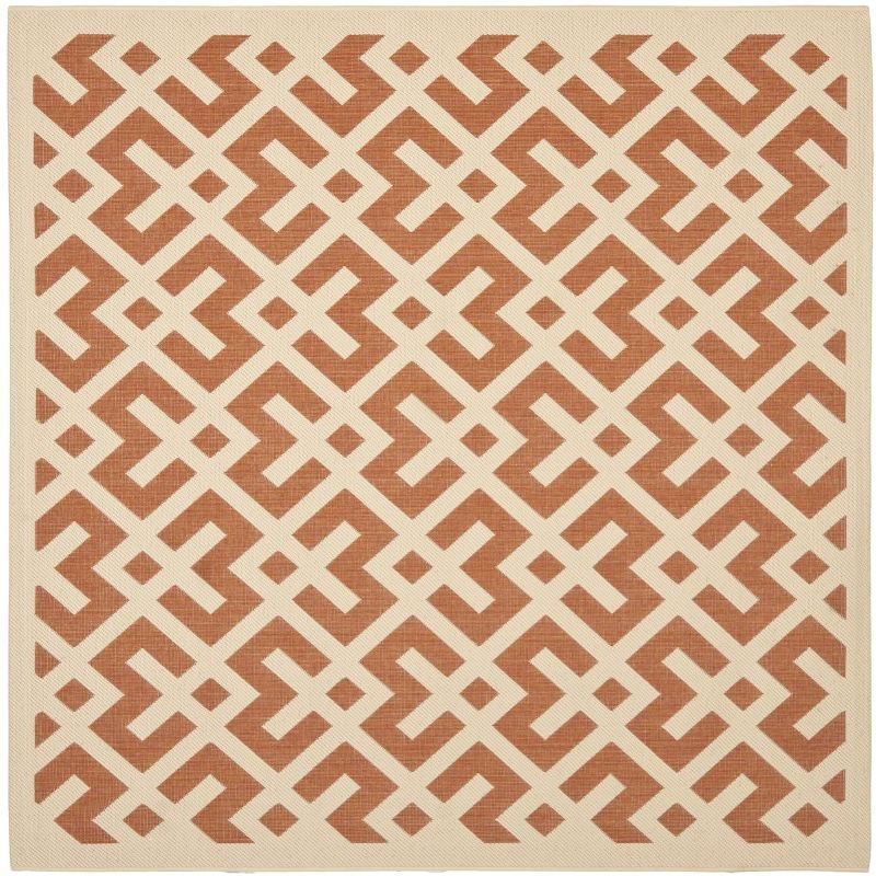 Courtyard CY6915 Power Loomed Indoor and Outdoor Area Rug - Terracotta/Bone - 4'x4' - Safavieh