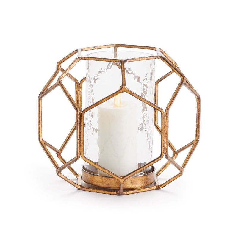 Plum & Post 6.75" Melrose Small Brass & Glass Hurricane Modern Candle Holder