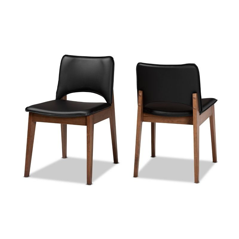 2pc Afton Faux Leather Upholstered and Wood Dining Chair Set Black/Walnut Brown - Baxton Studio