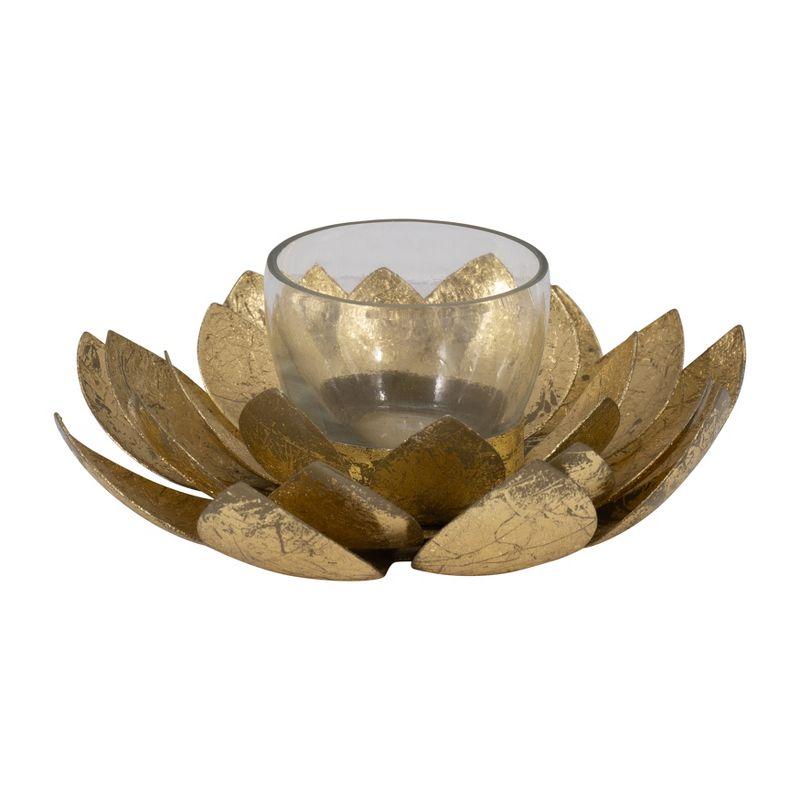 Sagebrook Home 8" Lotus Candle Holder - Contemporary Gold Metal Decorative Votive Candle Holder for Home or Event Decor - Decorative Lotus Candle