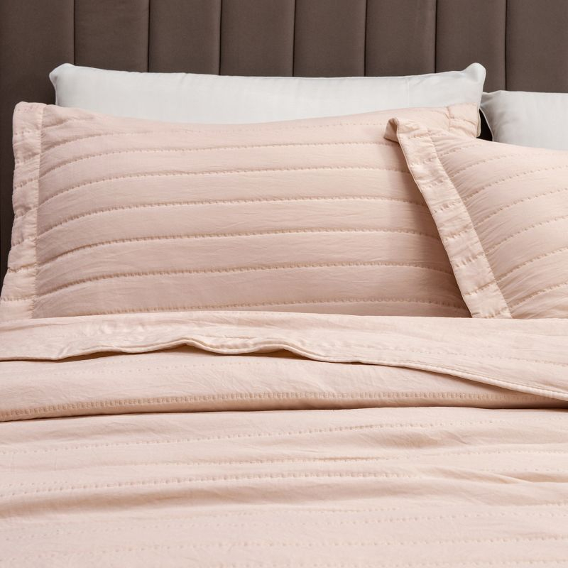 FreshFolds Solid Stitched Microfiber Quilt Set with Shams