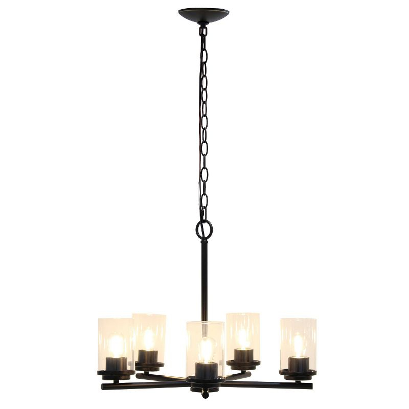 Lalia Home 5-Light 20.5" Classic Contemporary Clear Glass/Metal Hanging Pendant Bronze : UL Listed, Adjustable Height