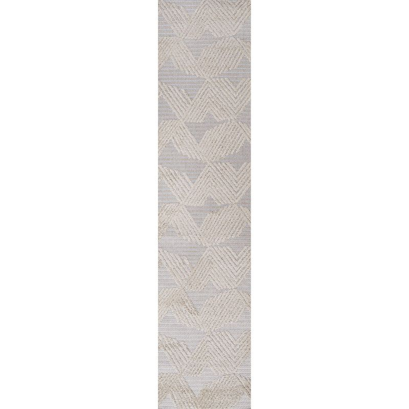2'x10' Jazz High-Low Pile Art Deco Geometric Indoor/Outdoor Runner Rug, Beige - JONATHAN Y