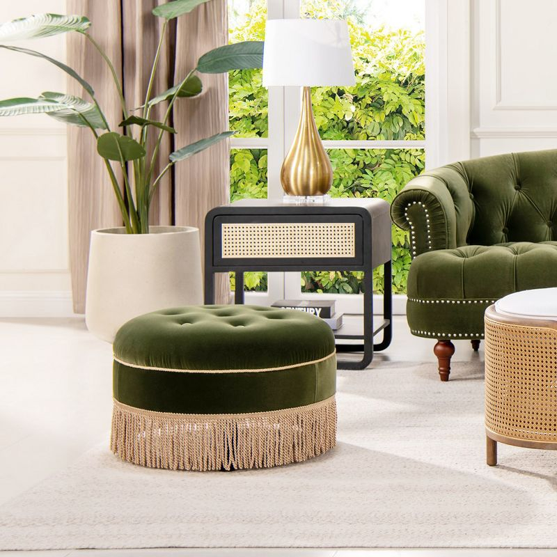 Jennifer Taylor Home Yolanda 24" Round Upholstered Accent Ottoman, Olive Green Performance Velvet