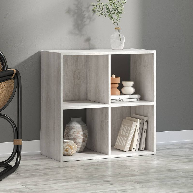 Signature Design by Ashley 23.82" Paxberry 4 Cube Organizer Whitewash: Modern Laminated Bookshelf, Storage Display