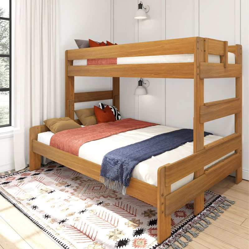 Max & Lily Solid Wood Bunk Bed, Twin XL over Queen Modern Farmhouse Platform Bed Frame For Kids