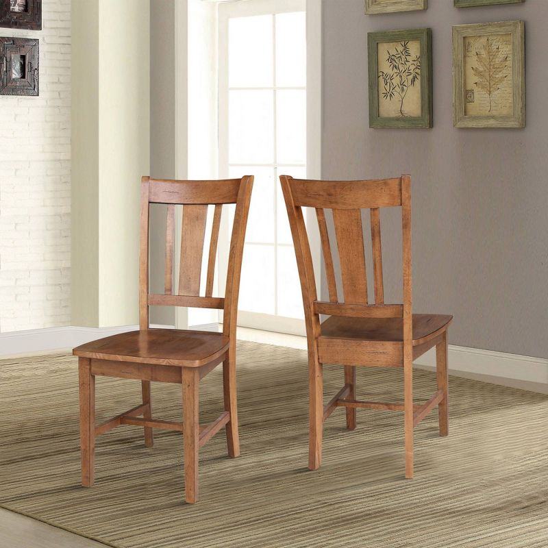 Set of 2 San Remo Splat Back Chairs Distressed Oak - International Concepts: Solid Wood, Parawood Material, Mid-Century Style