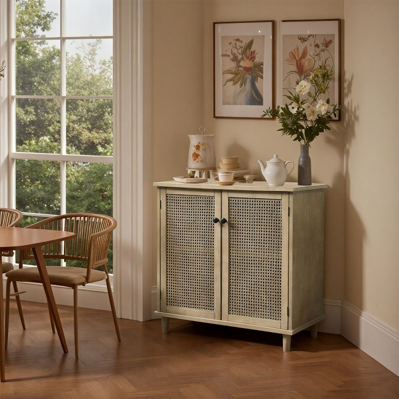 Art Leon Cane Wicker Cabinet Sideboard, Natural