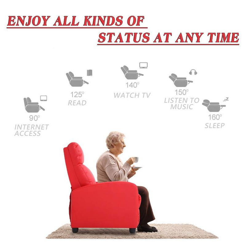 FDW Wingback Recliner Chair Leather Single Modern Sofa Home Theater Seating for Living Room,Red