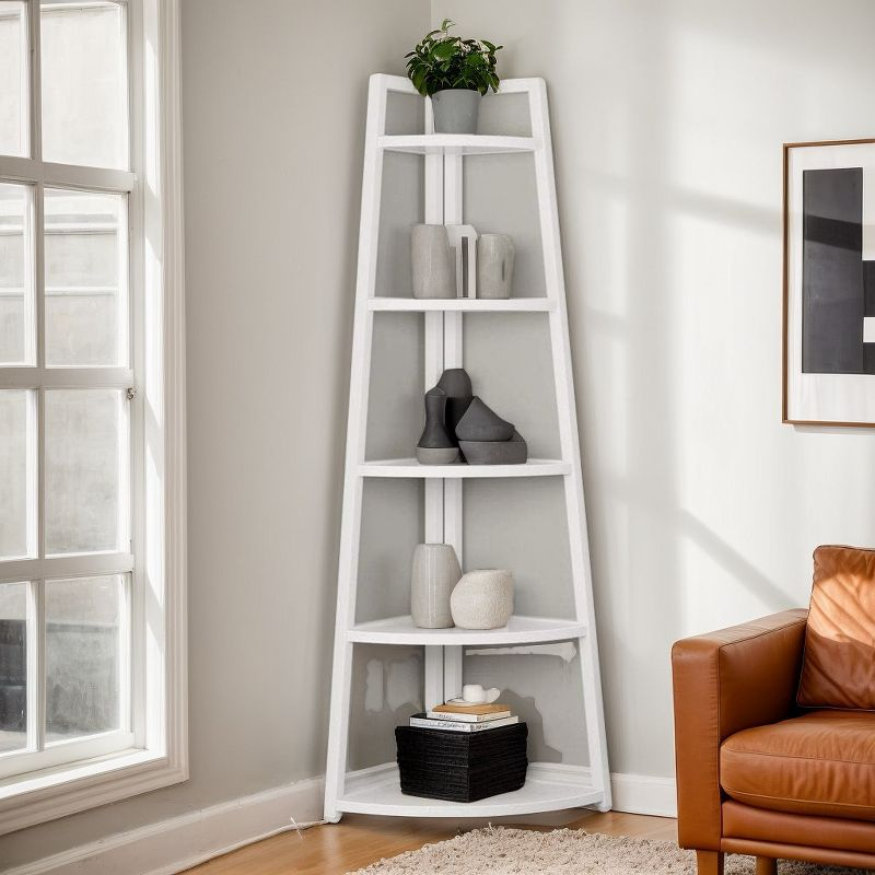 Hommoo 5-Tier Corner Shelf, 70" Tall Corner Ladder Shelf Small Bookshelf White
