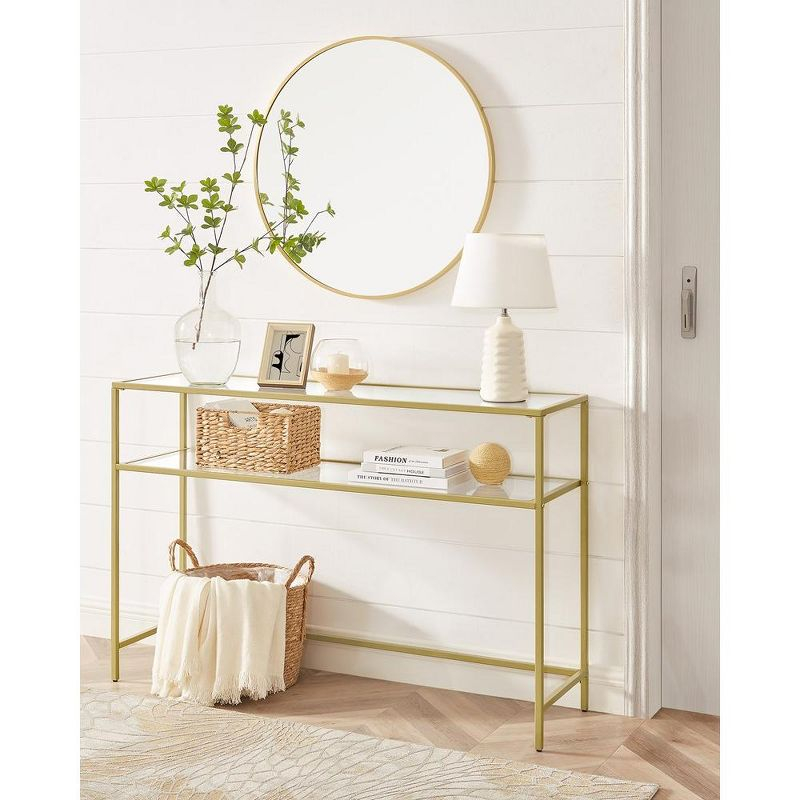 VASAGLE Console Sofa Table, Modern Entryway Table, Tempered Glass Table, Metal Frame 13.8 x 39.4 x 31.5 inches Gold