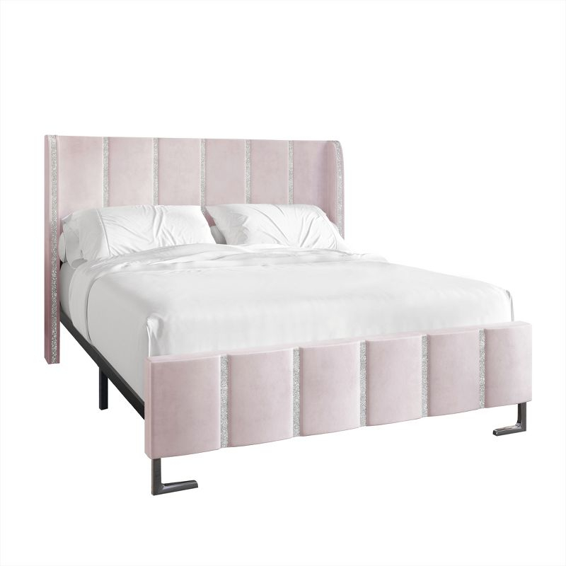 ChaletPosh Queen Size Upholstered Bed in Light Pink Velvet