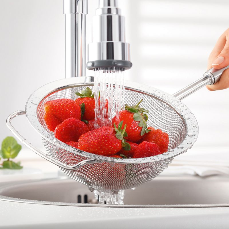 Rosle Stainless Steel Round Handle Coarse Mesh Kitchen Strainer, 7.9-inch
