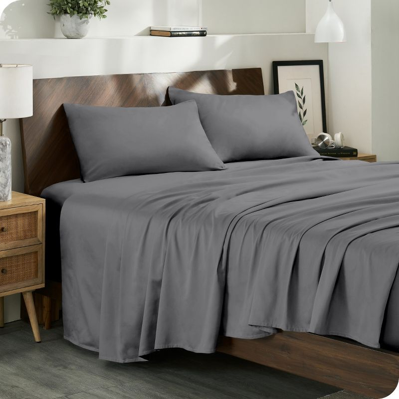 400 Thread Count Organic Cotton Sateen Grey 4 Piece Full Bed Sheet Set by Bare Home