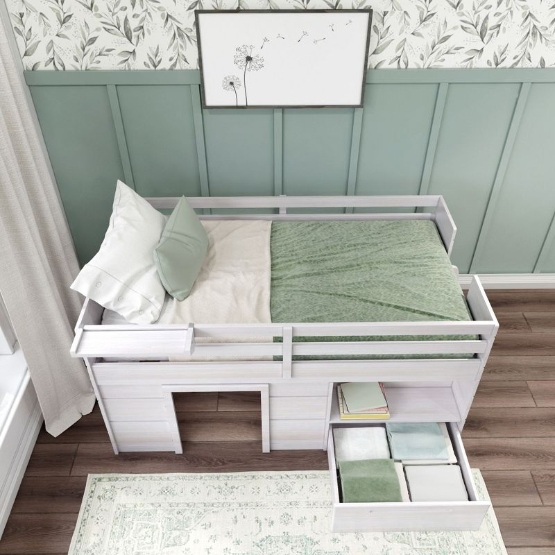 Max & Lily  Modern Farmhouse Low Loft Bed with Storage Drawer, Solid Wood Bed for Kids