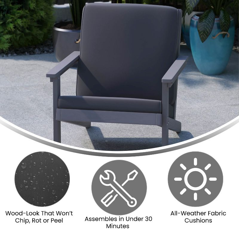 Flash Furniture Charlestown All-Weather Poly Resin Wood Adirondack Style Deep Seat Patio Club Chair with Cushions, Gray/Gray