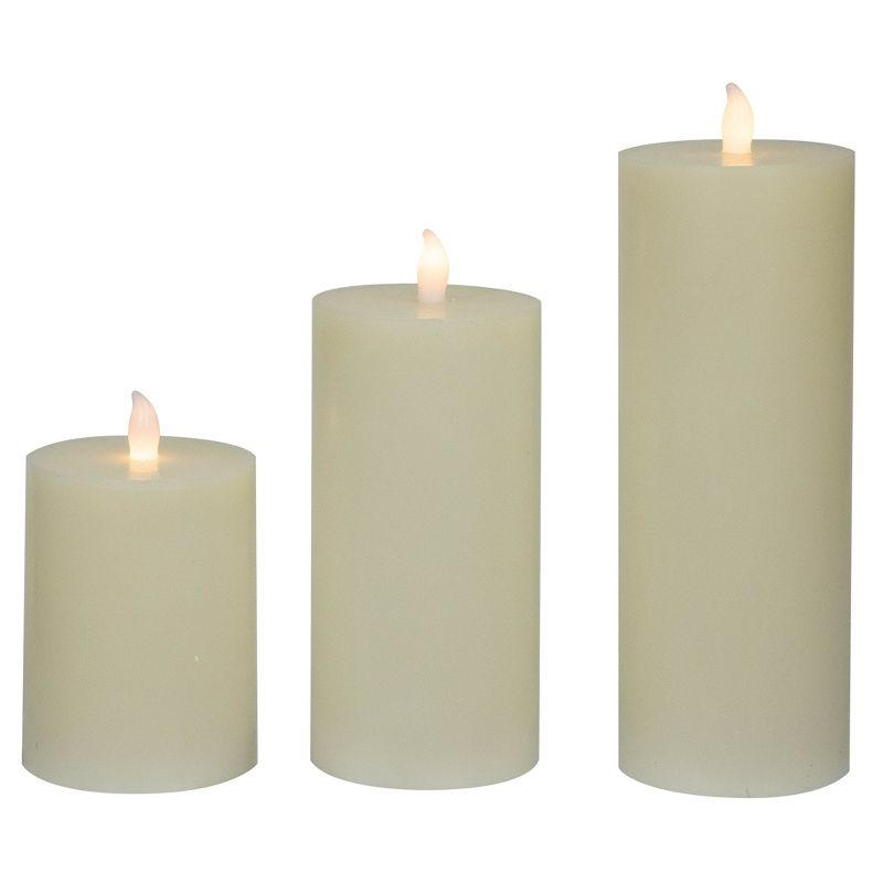 Northlight LED Flickering Flameless Pillar Candles - 8.75" - Cream - Set of 3