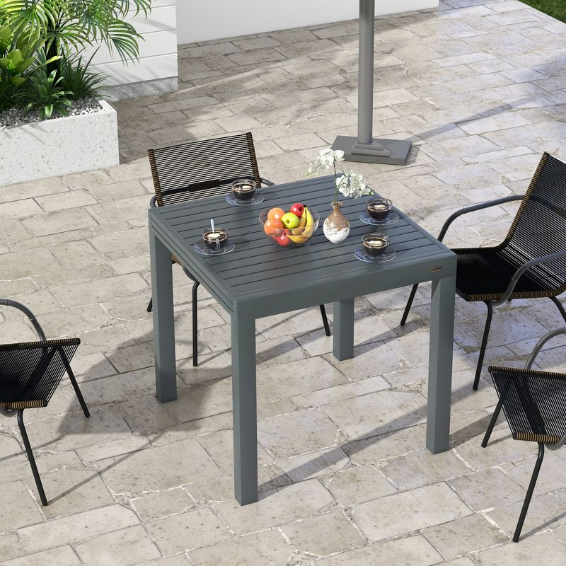 Outsunny Expandable Patio Dining Table for 4-6, Aluminum Extendable Outdoor Dining Table for Garden, Backyard, Poolside, Deck, Gray