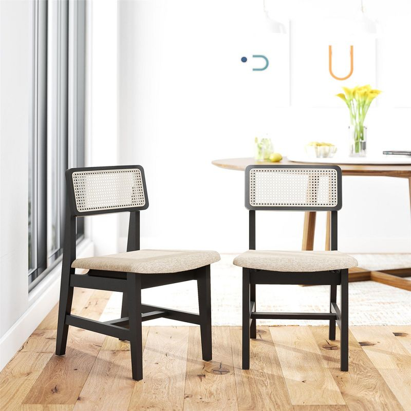 DHP Eleni Cane Dining Chairs, Set of 2, Cream/Black