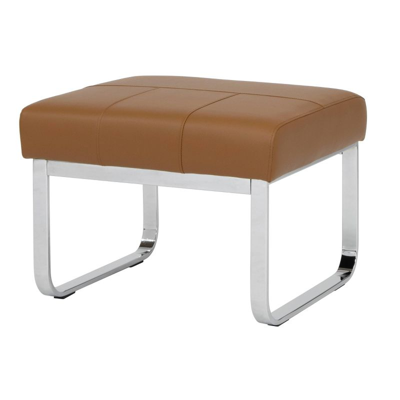 Rectangular Allure Modern Blended Leather Ottoman Caramel Brown/Chrome - Studio Designs Home
