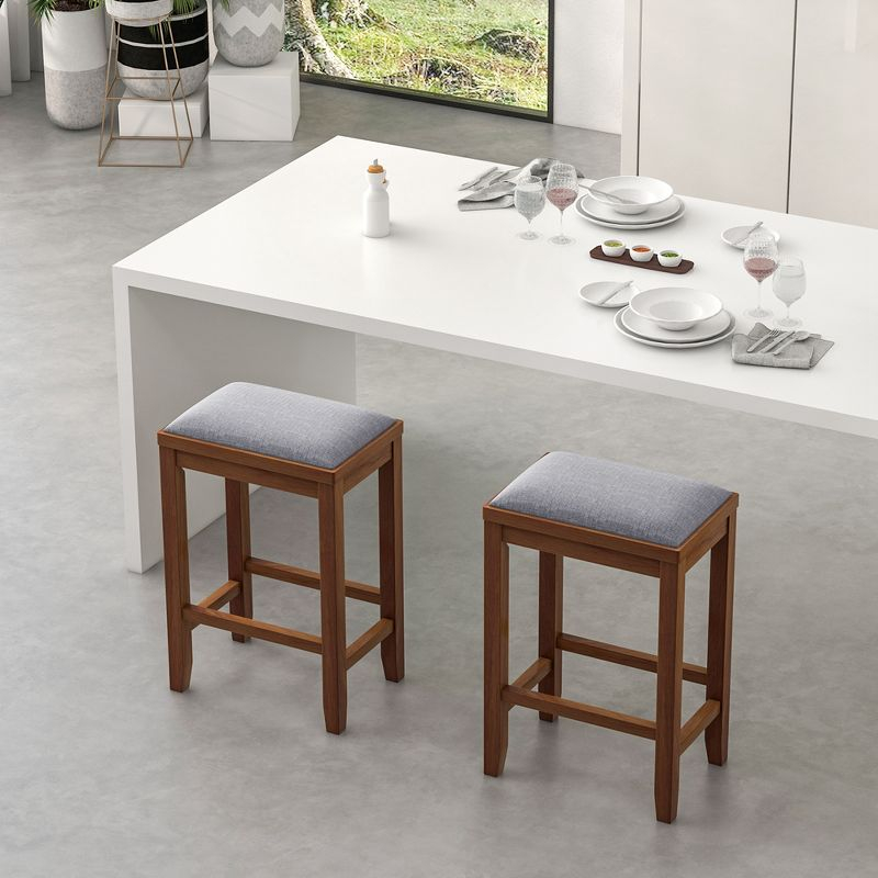 Costway Set of 2 Upholstered Bar Stools Wooden Counter Height Dining Chairs Walnut