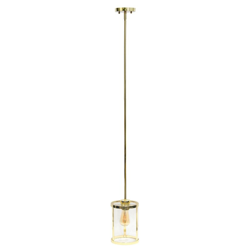 1-Light 9.25" Modern Farmhouse Adjustable Hanging Cylindrical Clear Glass Pendant Fixture with Metal Accent Gold - Lalia Home: UL Listed